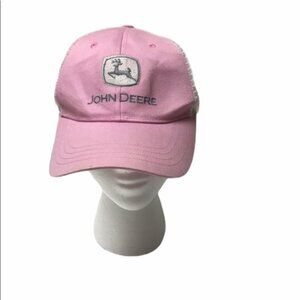 John Deere Pink White Mesh Snapback Hat